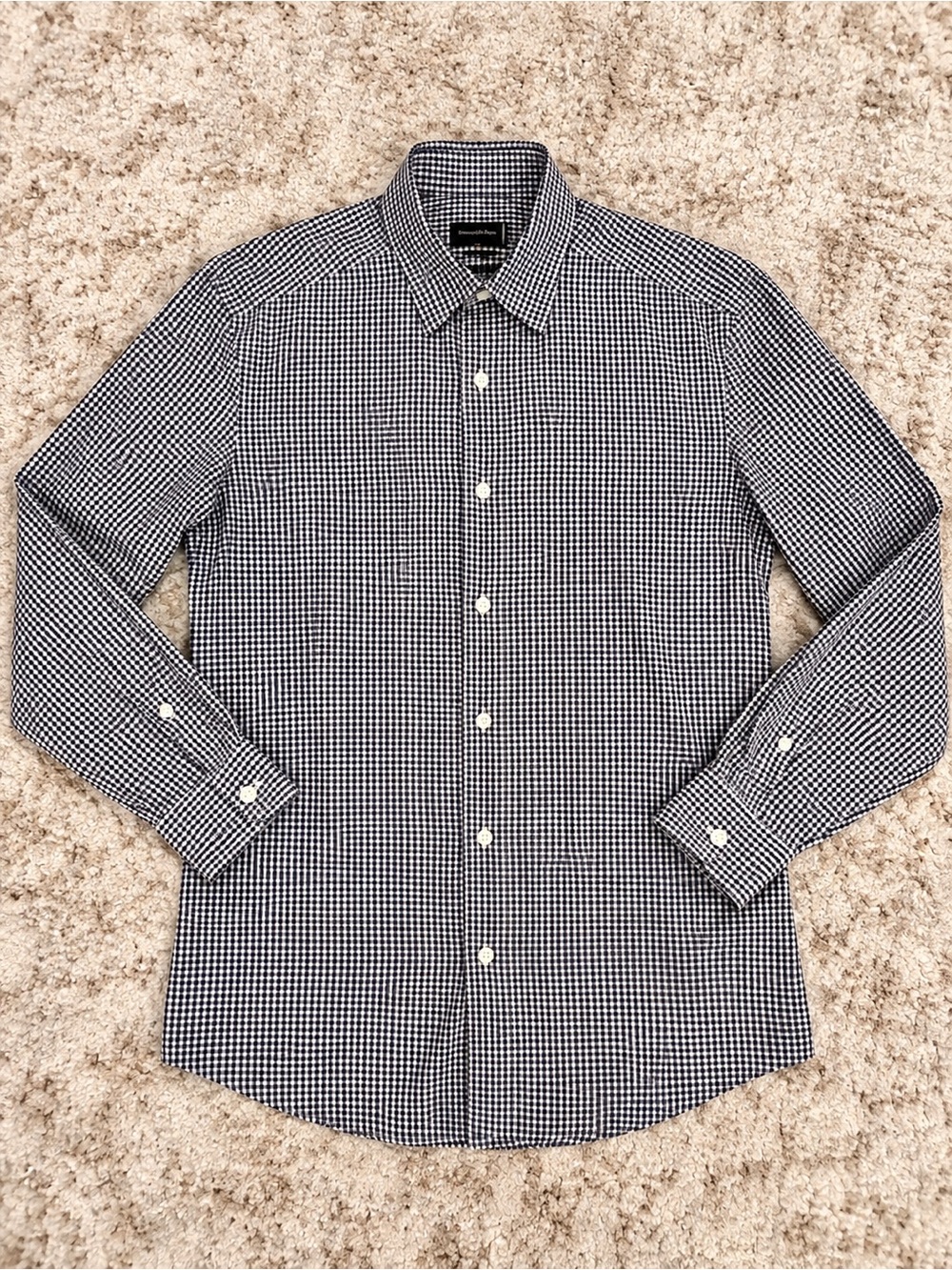 Ermenegildo Zegna Men’s Micro Check Long Sleeve Dress Shirt  Size M
